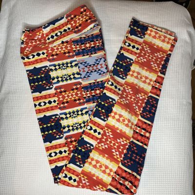 New Womans LuLaRoe Orange Navy Pale Yellow Triangle Geo Pattern Leggings TC